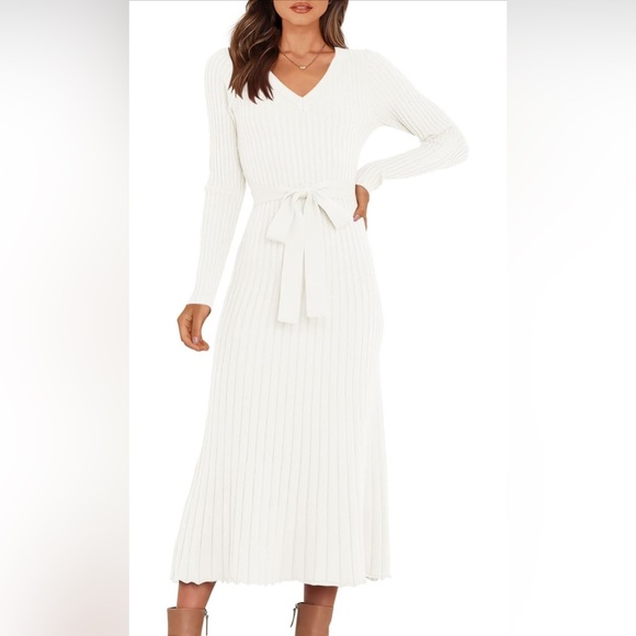 White Ribbed Knit Bodycon Dress - Picture 2 of 6